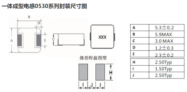 一體成型電感0430系列封裝尺寸圖